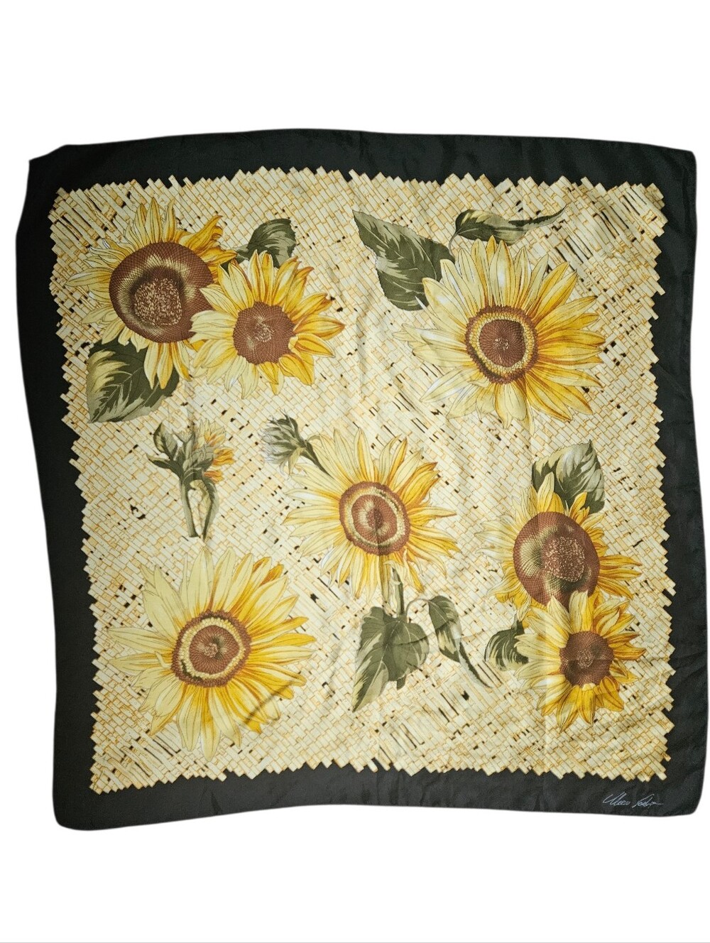 VTG 80s MARCO VOELUZA 100% Silk Sunflower & Bamboo Lattice Print Scarf | SZ 35"